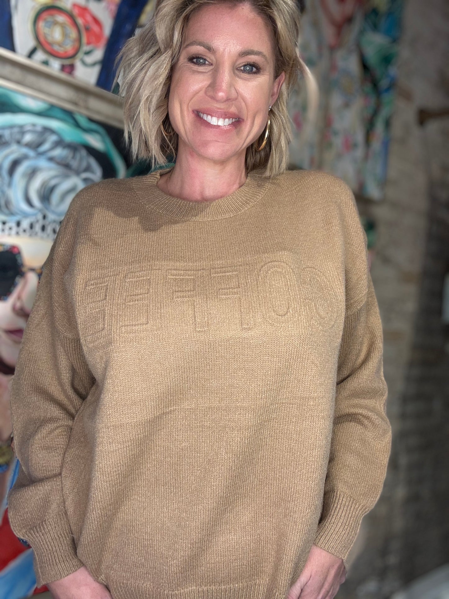 Coffee Embossed Sweater Top