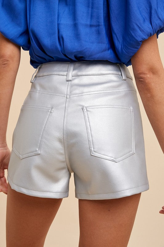 Metallic Faux leather shorts