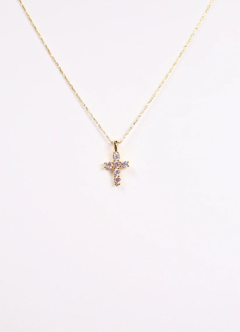 Kitty Cross Necklace Gold