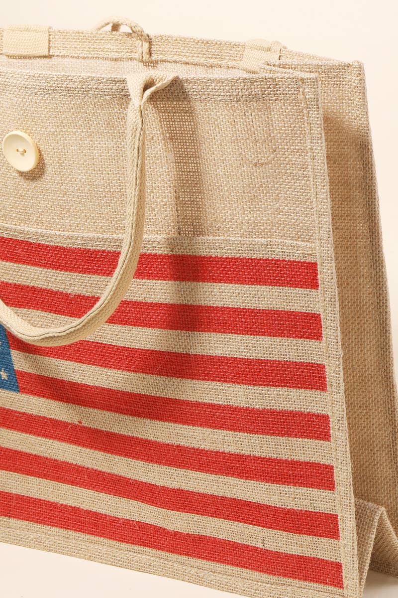 American Flag Burlap Tote Bag
