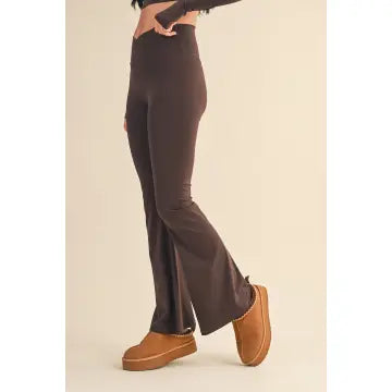 Chocolate Crossover Performance Flare Leggings