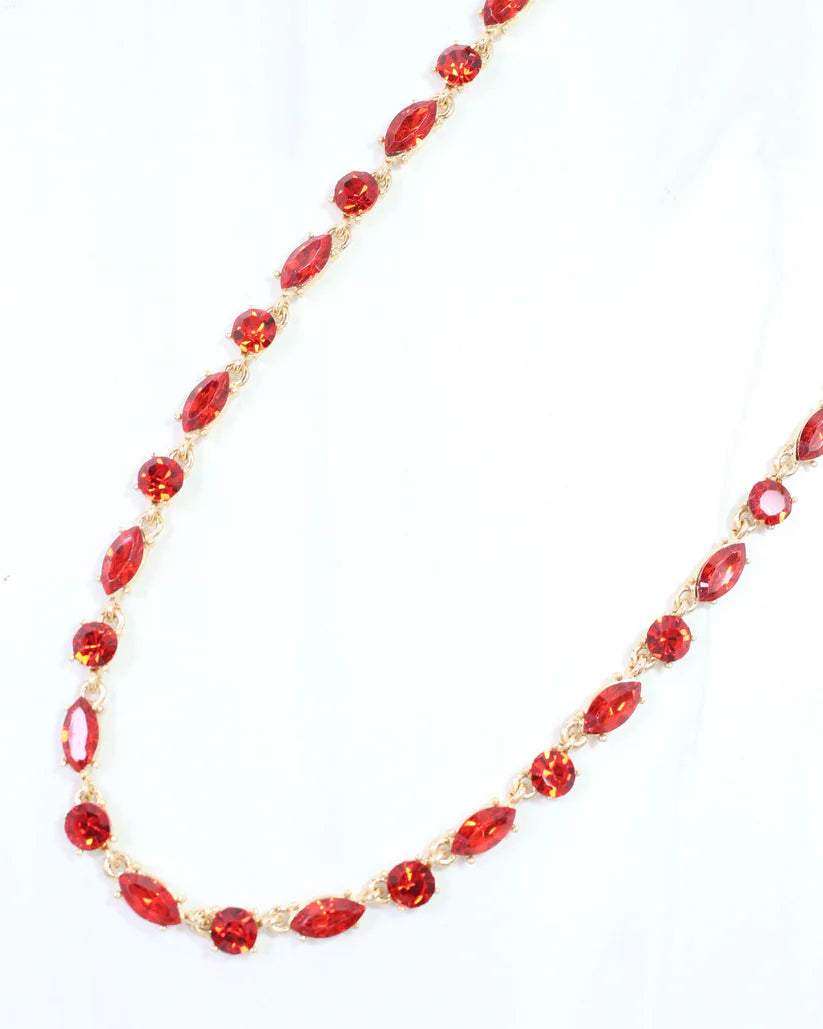Red Charlie Rhinestone Necklace featuring sparkling rhinestones and a stylish design from Can't Hide Pretty Boutique.