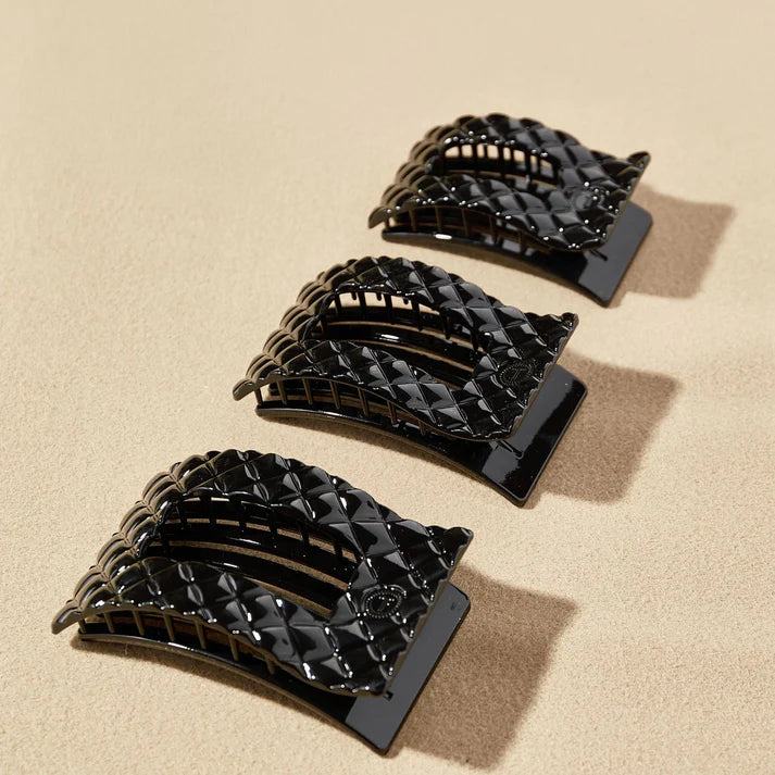 Jet Black Quilted Flat Rectangle Hair Clip - TELETIES