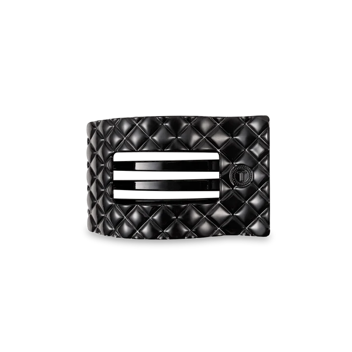 Jet Black Quilted Flat Rectangle Hair Clip - TELETIES