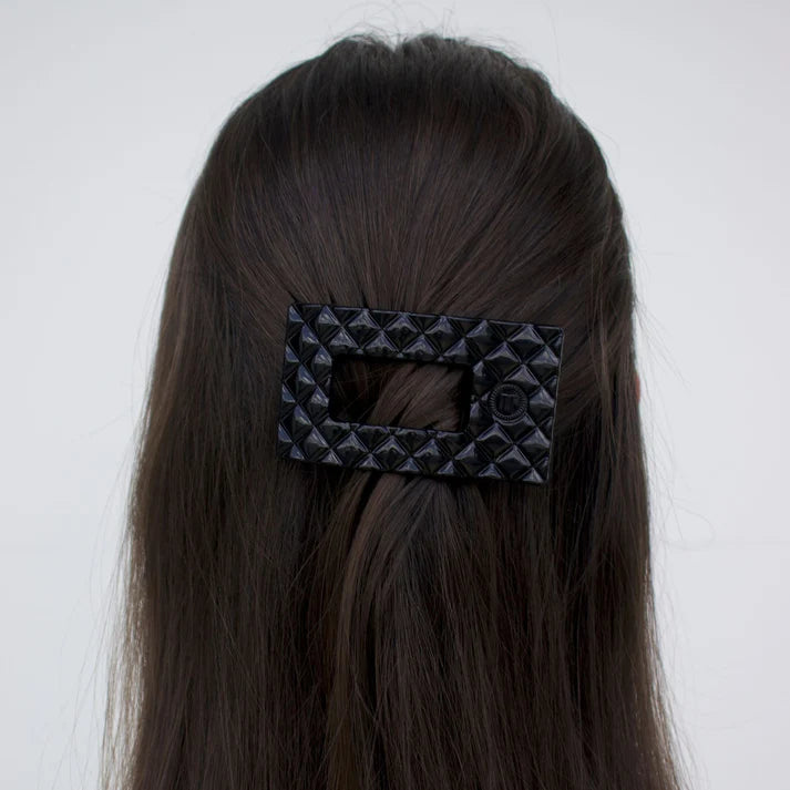 Jet Black Quilted Flat Rectangle Hair Clip - TELETIES