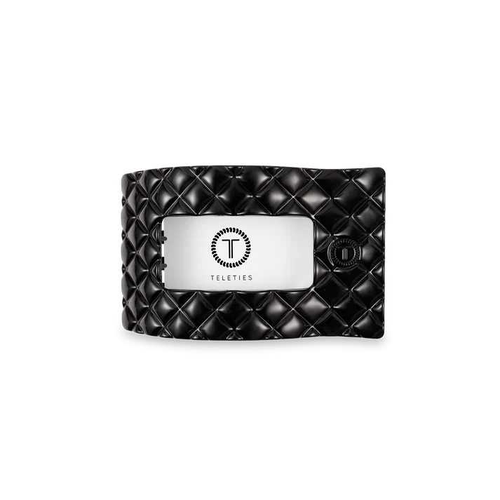 Jet Black Quilted Flat Rectangle Hair Clip - TELETIES
