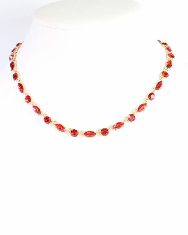 Charlie Rhinestone Necklace- Red