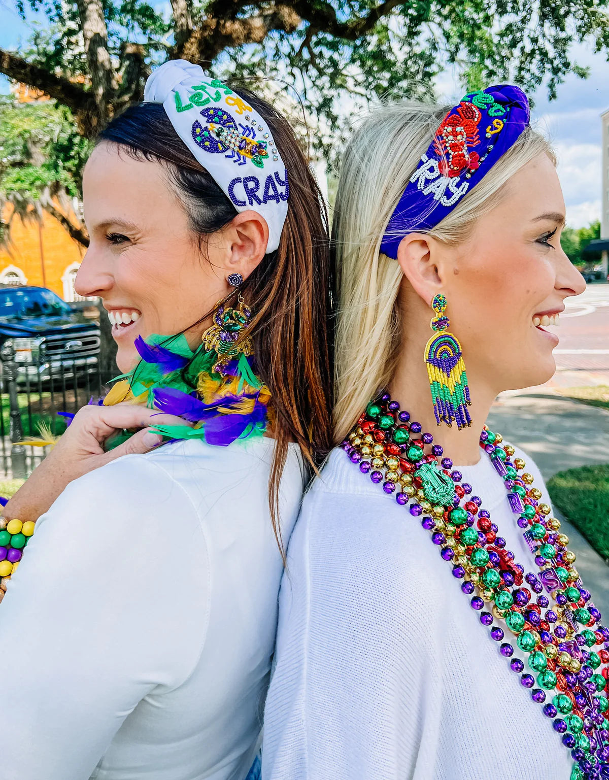 Lets Get Cray Mardi Gras Headband - Purple & White