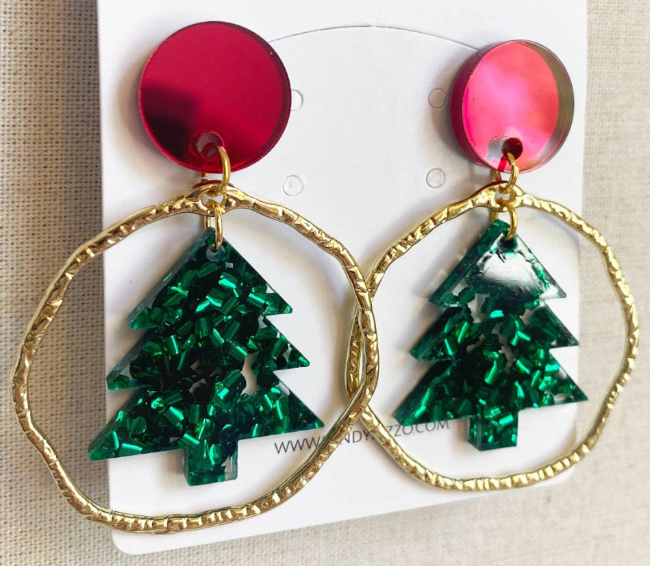 Christmas Tree Hoop Earrings