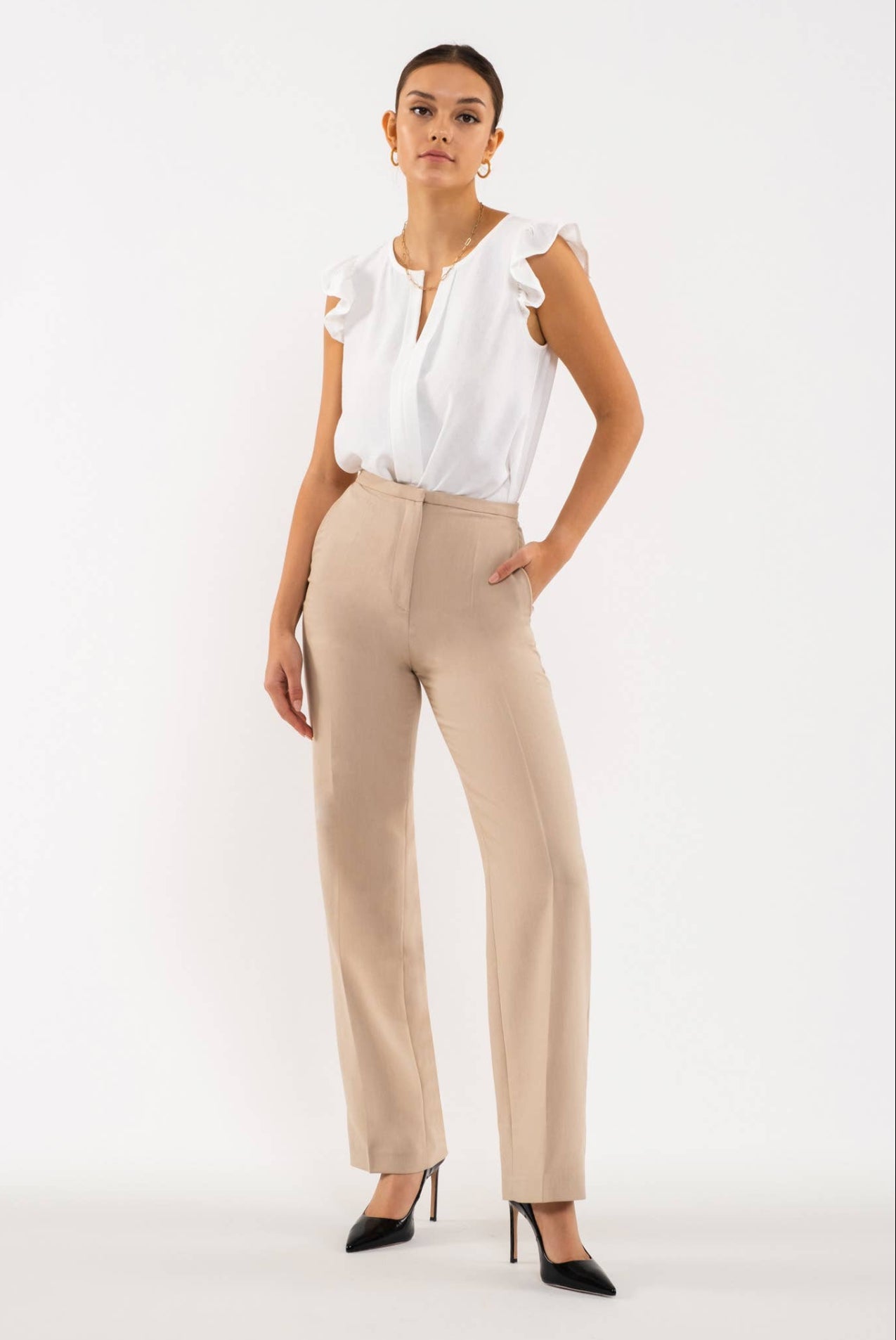 Maddie Split Neck Top- White