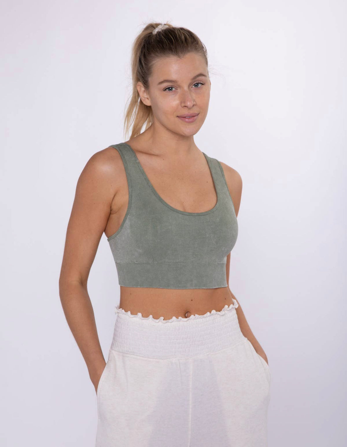 Dusty Olive Hybrid Sports Bra