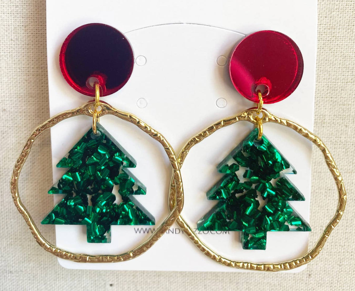 Christmas Tree Hoop Earrings