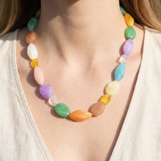 Resin bead necklace with colorful beads and adjustable cord, designed by Can't Hide Pretty Boutique.