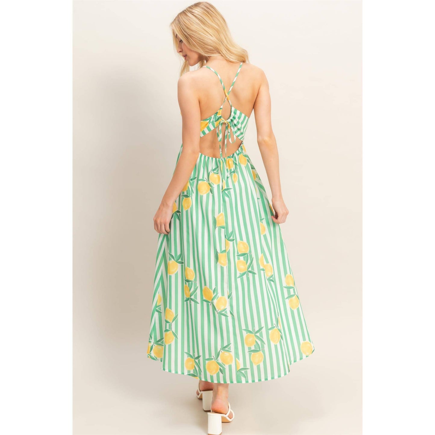 Striped Lemon Print Midi Dress