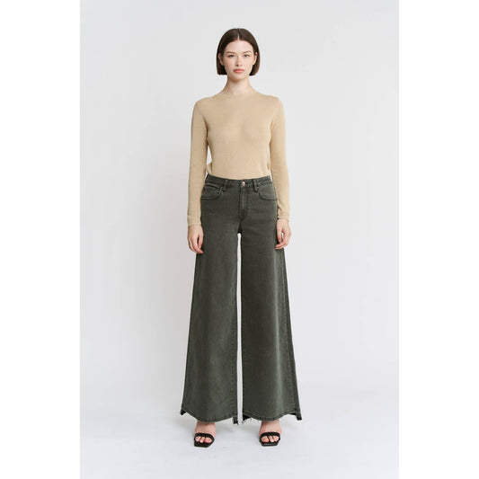 Vintage Wash High Rise Wide Leg Jeans - Olive