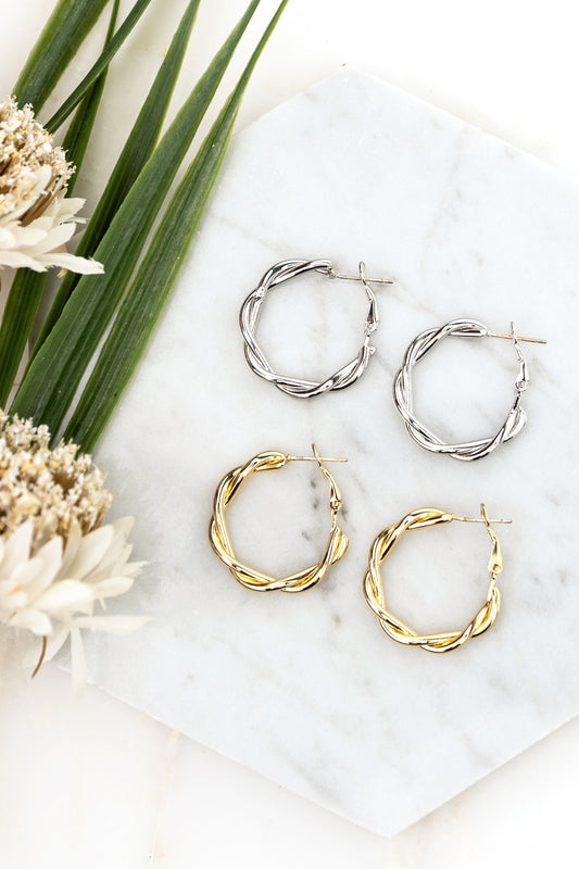 Twisted Hoop Earrings- Waterproof