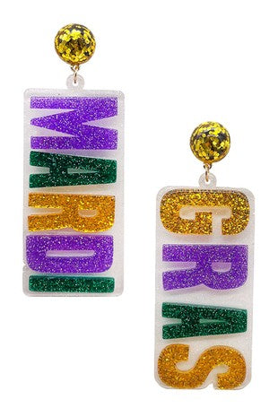 Glitter Mardi Gras Statement Earrings