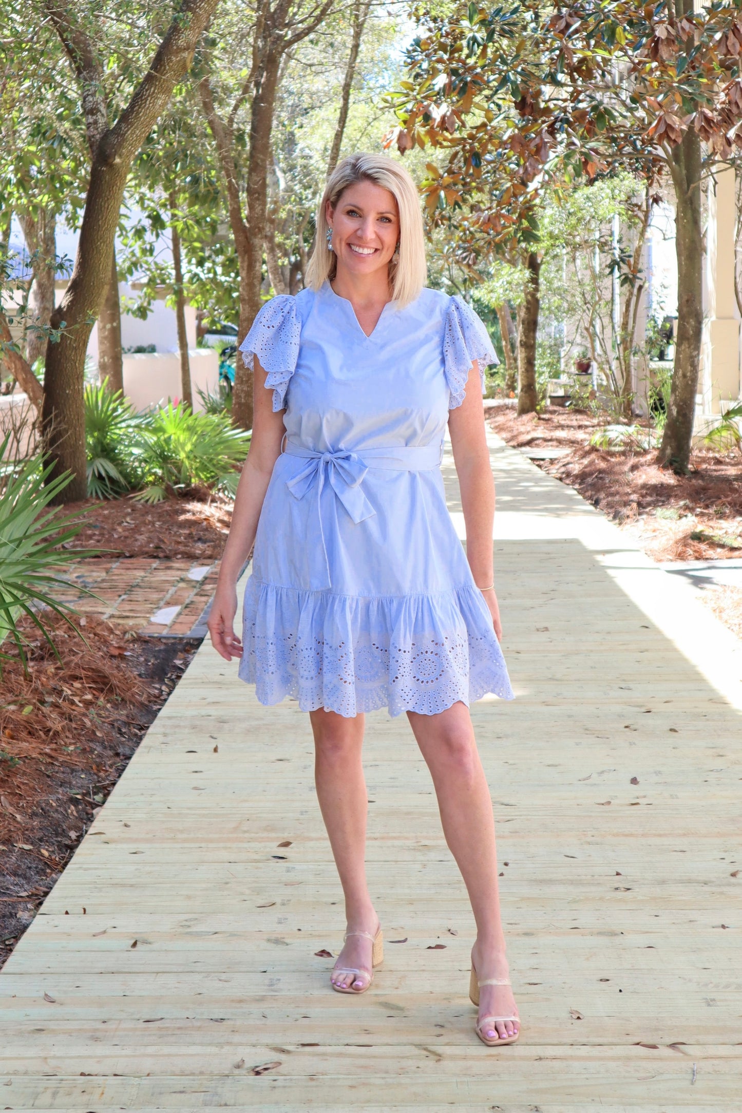 Lucy Blue Flutter Sleeve Dress