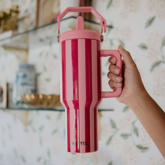 Pink and Wine Striped 38 Oz Tumbler