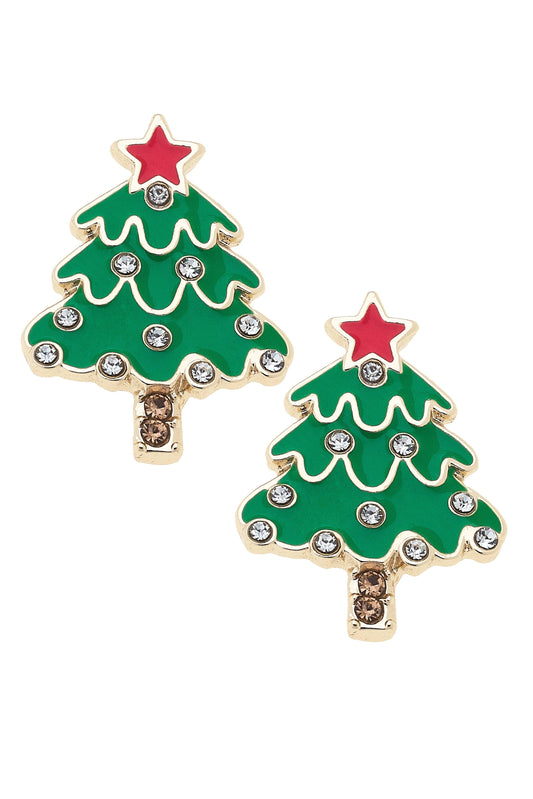 Rhinestone Christmas Tree Stud Earrings