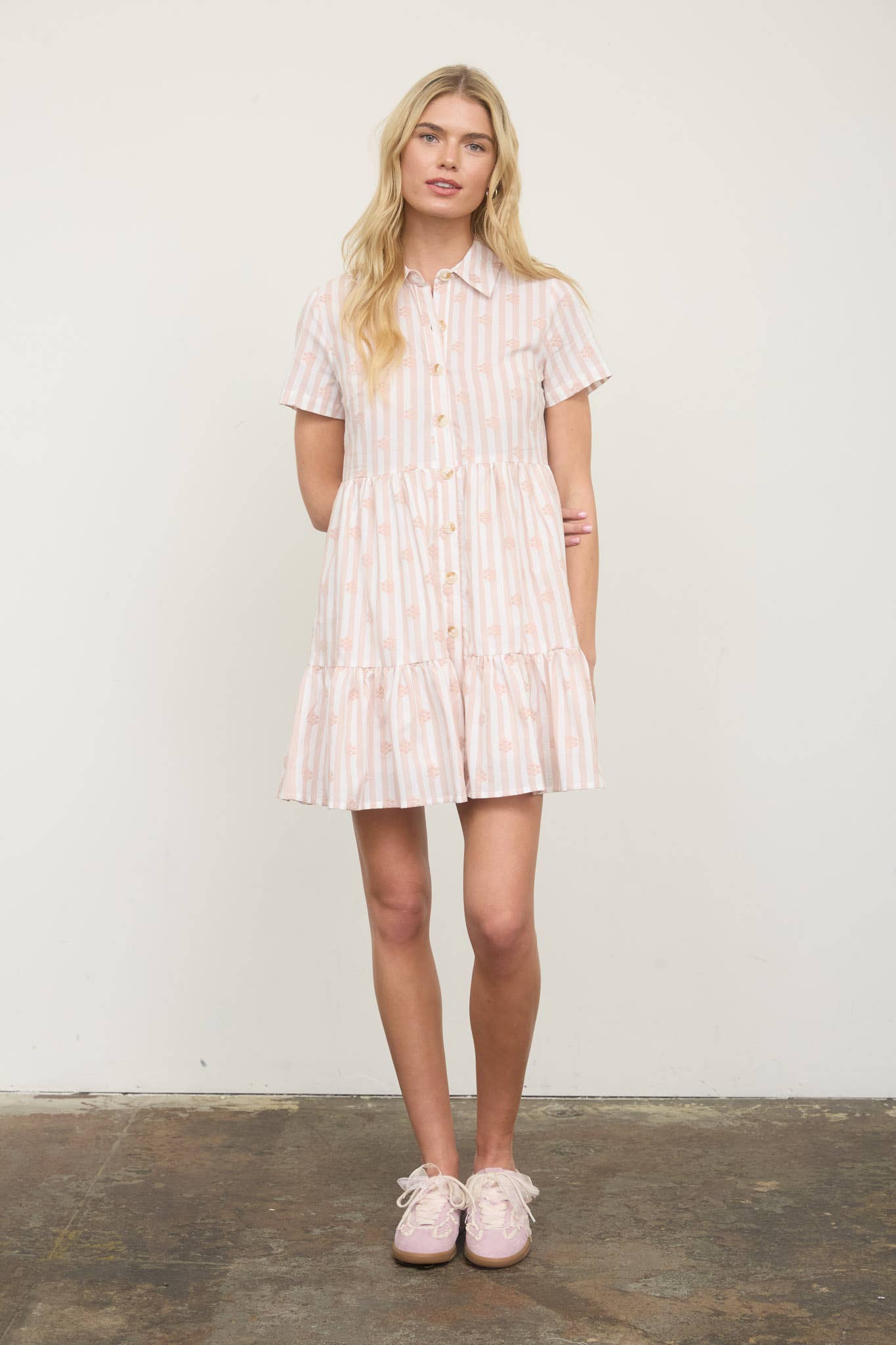 Floral Stripes Button Down Dress
