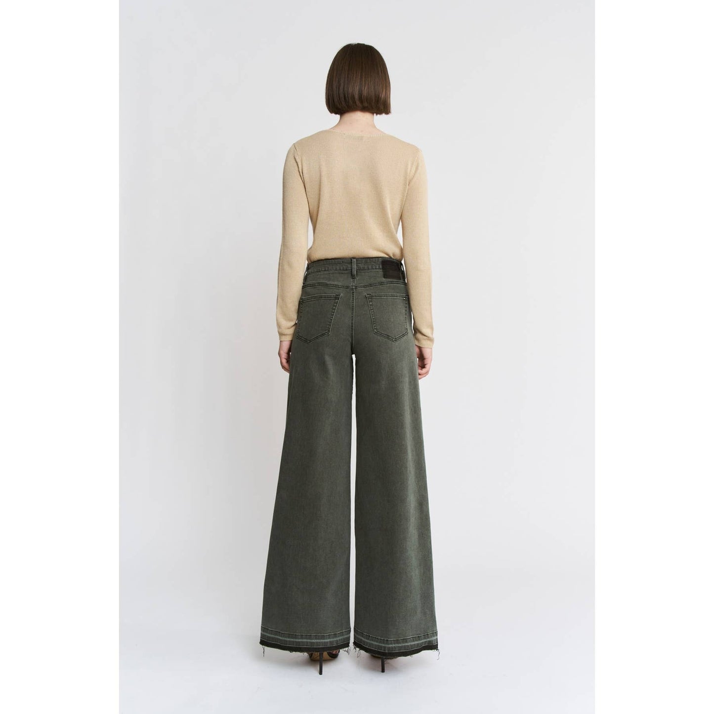 Vintage Wash High Rise Wide Leg Jeans - Olive