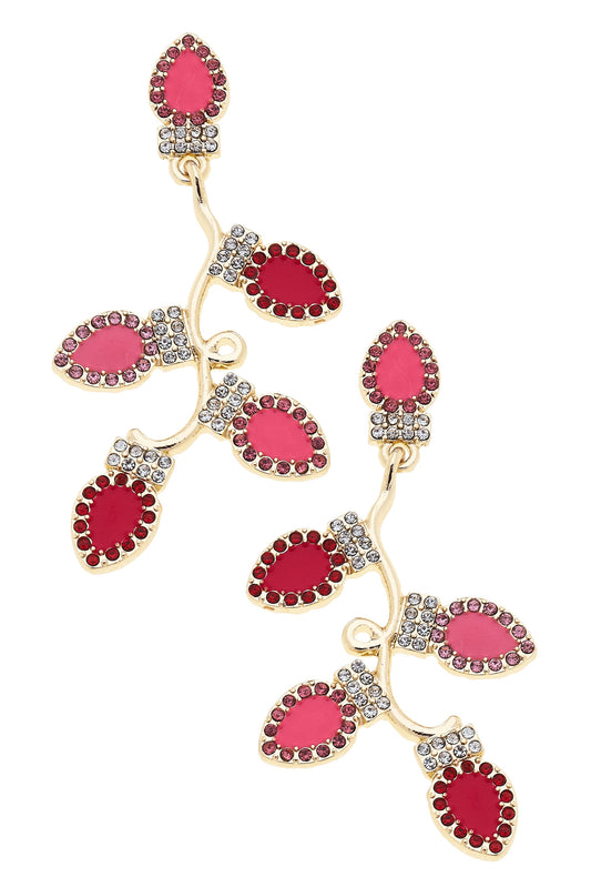 Rhinestone Enamel Christmas Lights Earrings in Pink
