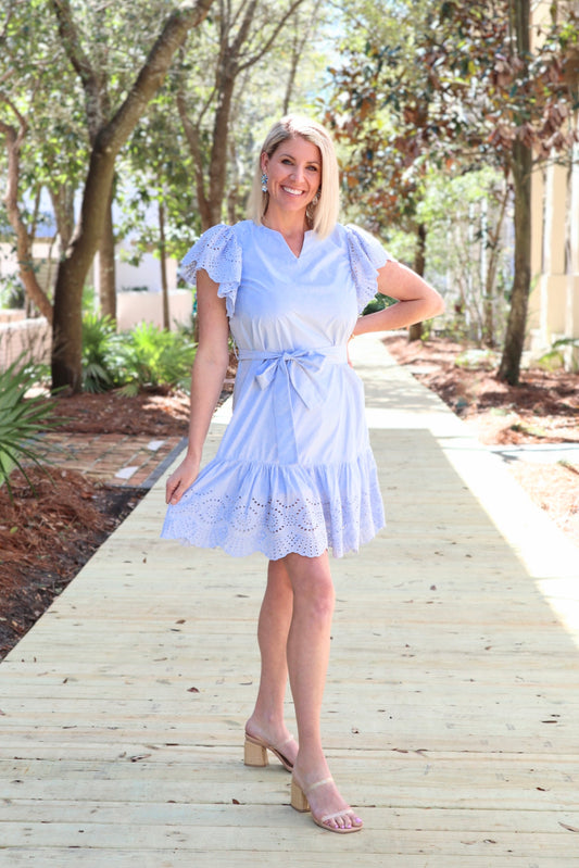 Lucy Blue Flutter Sleeve Dress