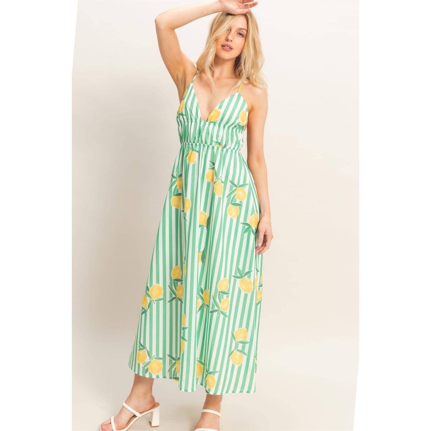Striped Lemon Print Midi Dress