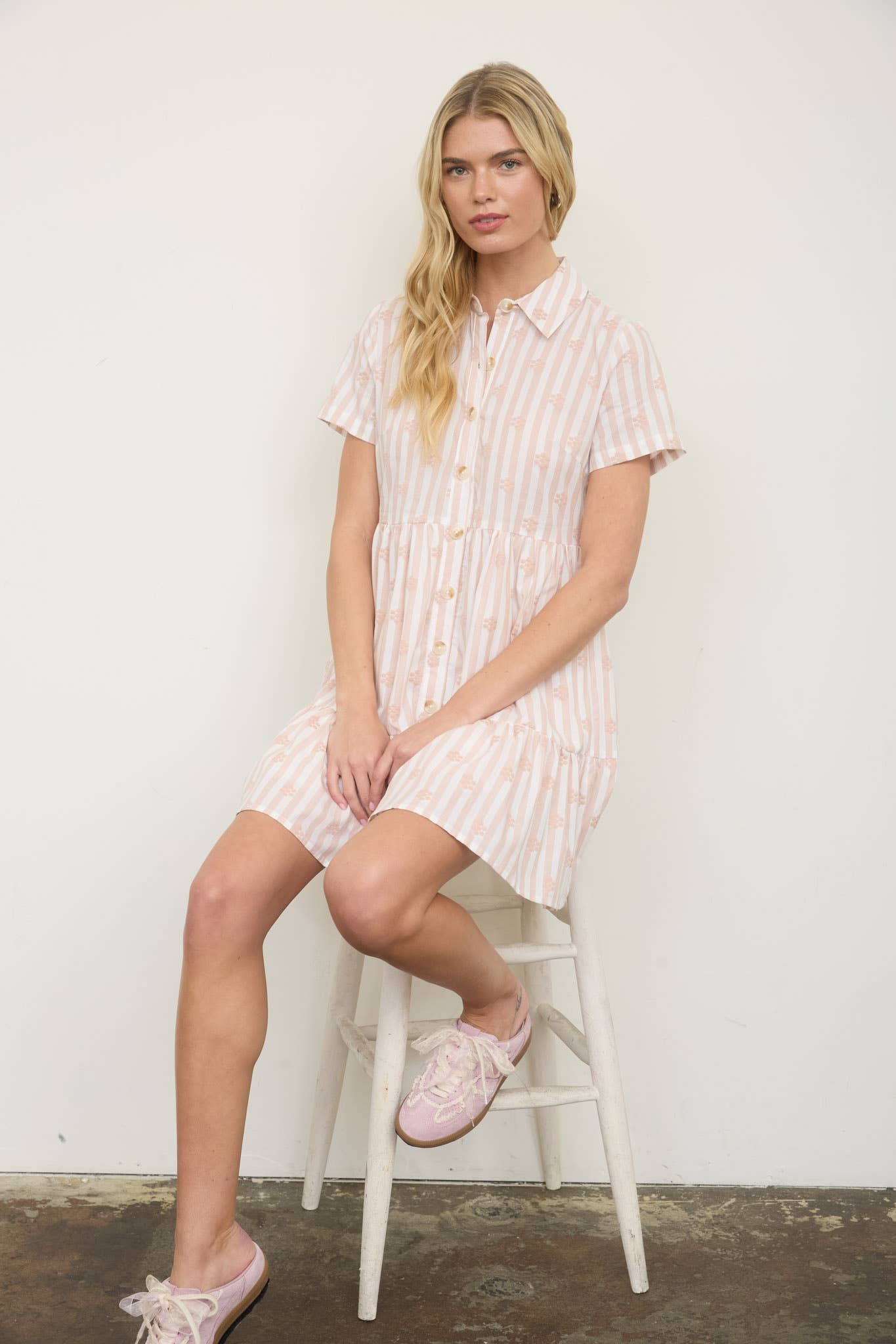 Floral Stripes Button Down Dress