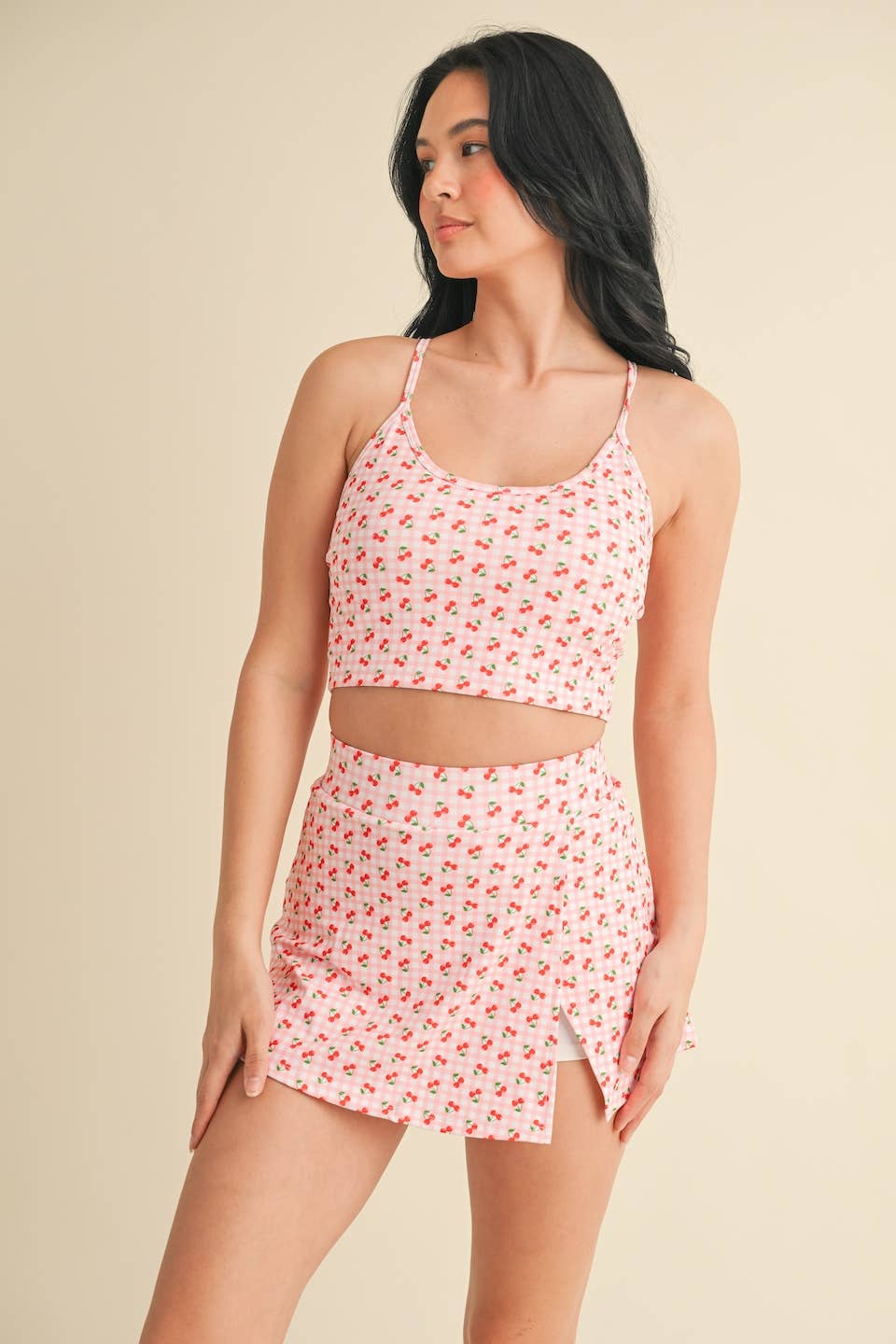 Cherry Gingham Racerback Crop Tank
