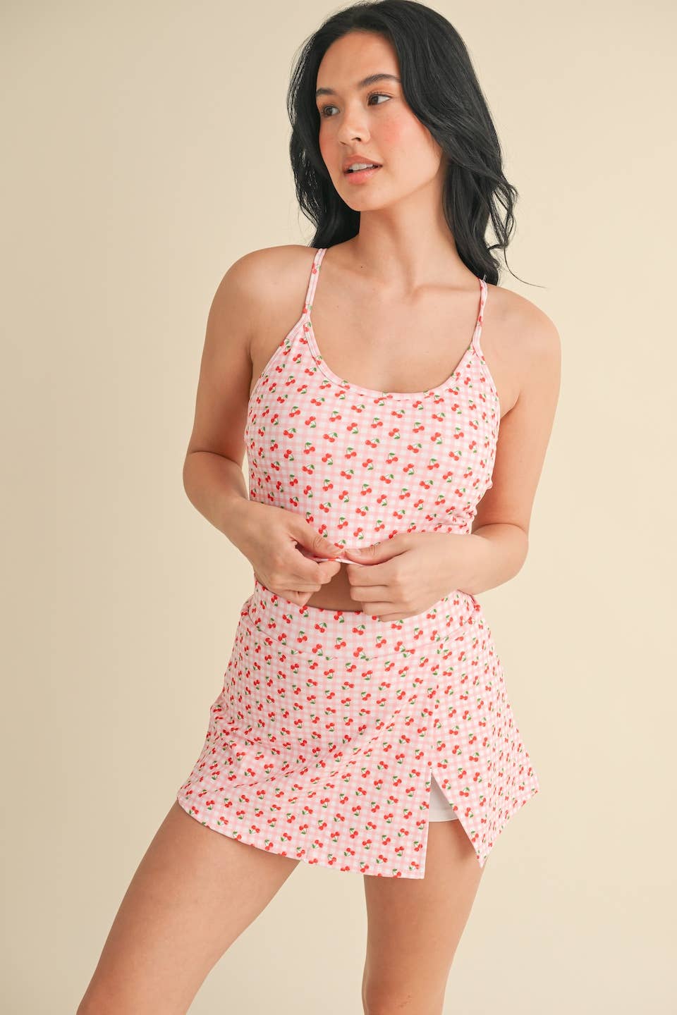 Cherry Gingham Racerback Crop Tank