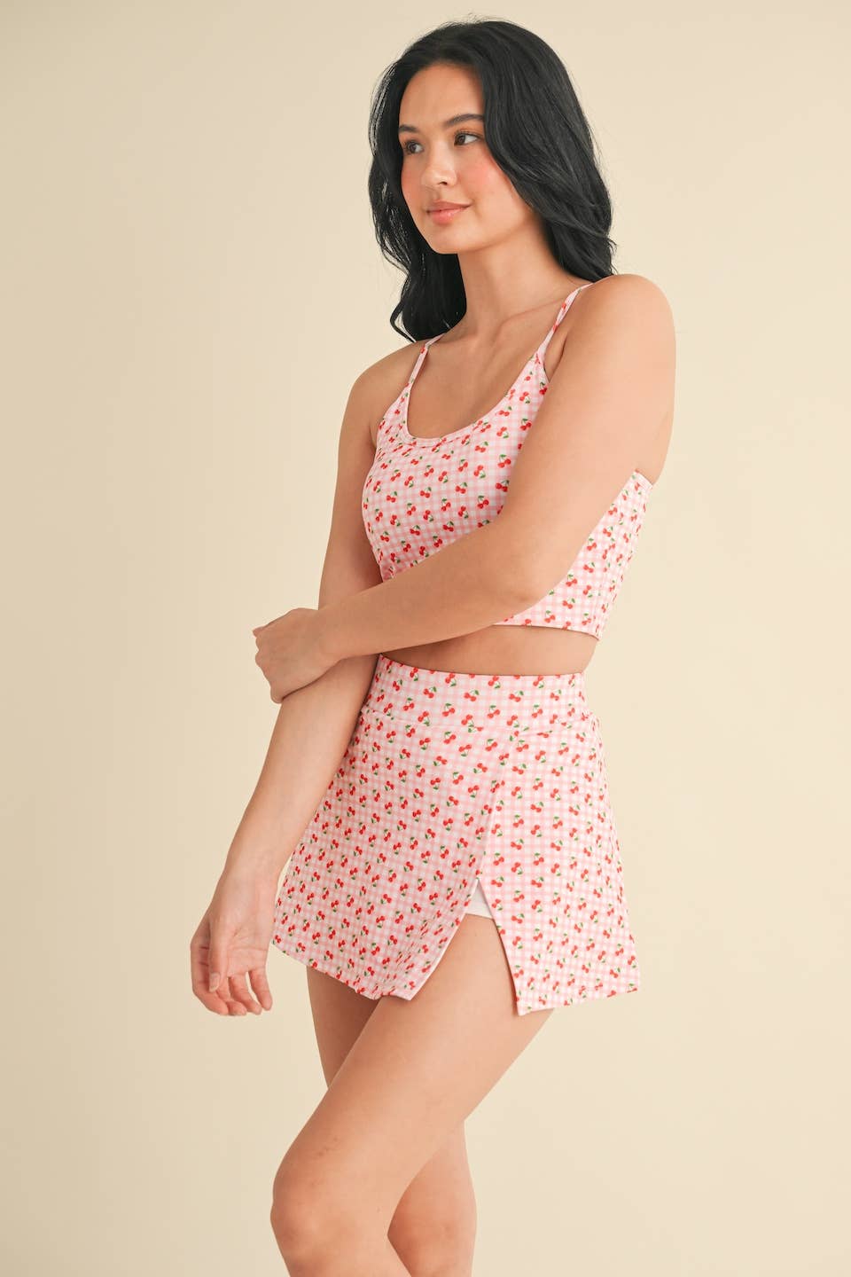 Cherry Gingham Racerback Crop Tank