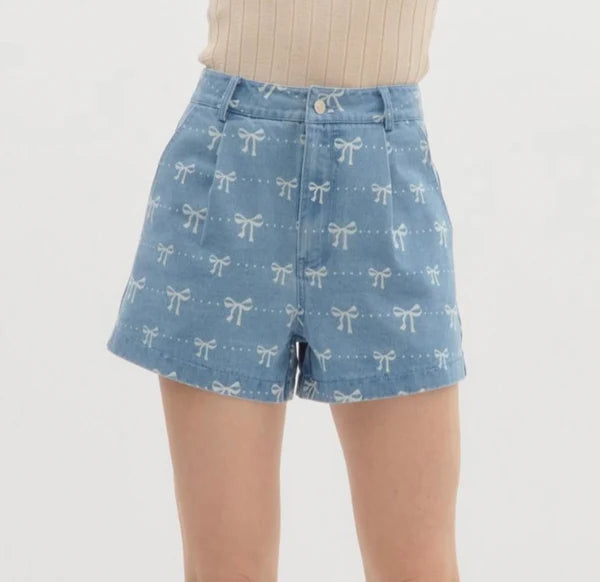 Can't Hide Pretty Boutique Coquette denim shorts with distressed details and frayed hem, stylish casual summer apparel.