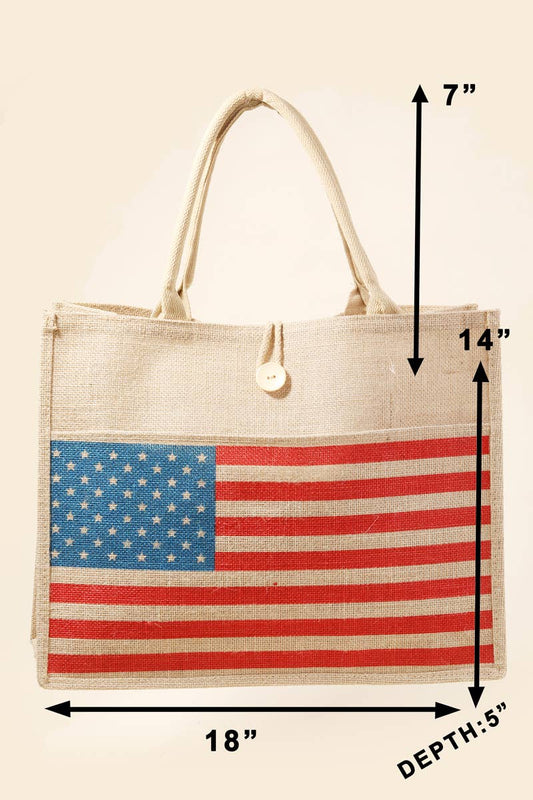 American Flag Burlap Tote Bag