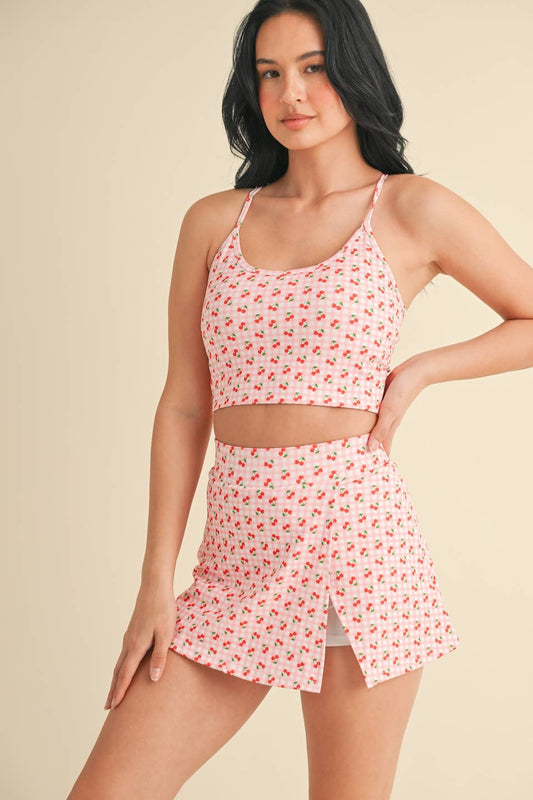 Cherry Gingham Racerback Crop Tank by KIMBERLY C, featuring a cropped fit and racerback style with a gingham pattern.