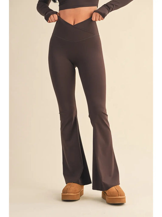 Chocolate Crossover Performance Flare Leggings