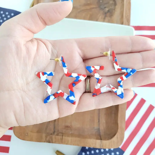 Star Hoops- Red White and Blue