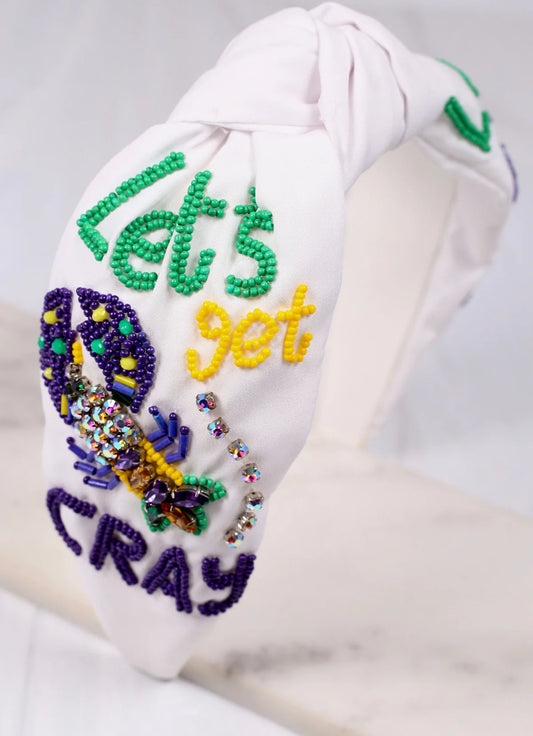 Lets Get Cray Mardi Gras Headband - Purple & White