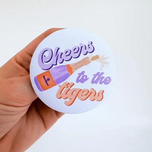 Cheers To The Tigers Button (Orange & Purple)