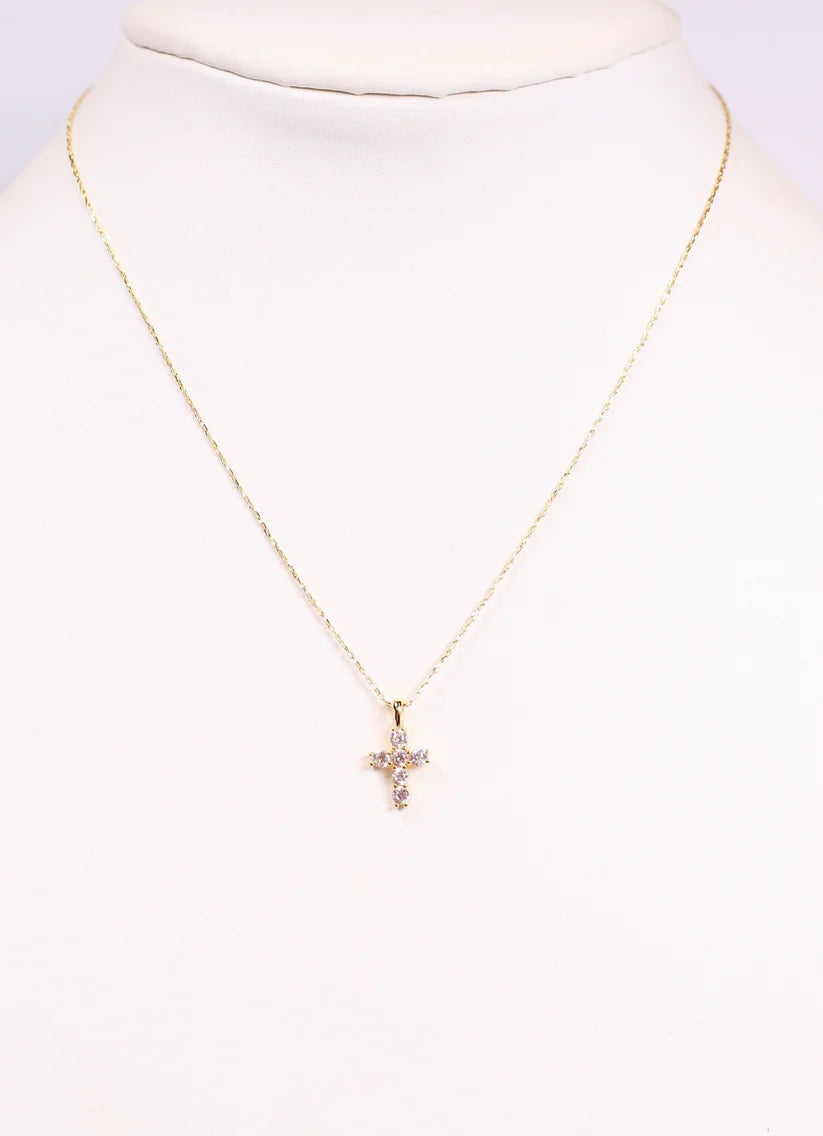 Kitty Cross Necklace Gold