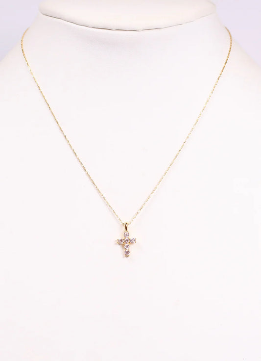 Kitty Cross Necklace Gold