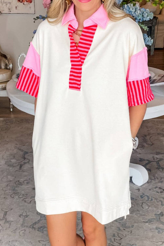 Sweetheart T-Shirt Dress (Pink and White Color options)