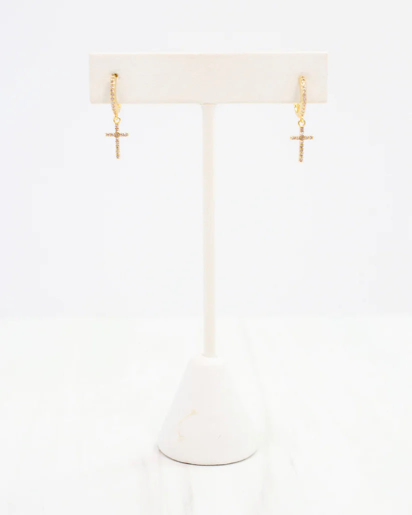 Whitney CZ Cross Mini Hoop
