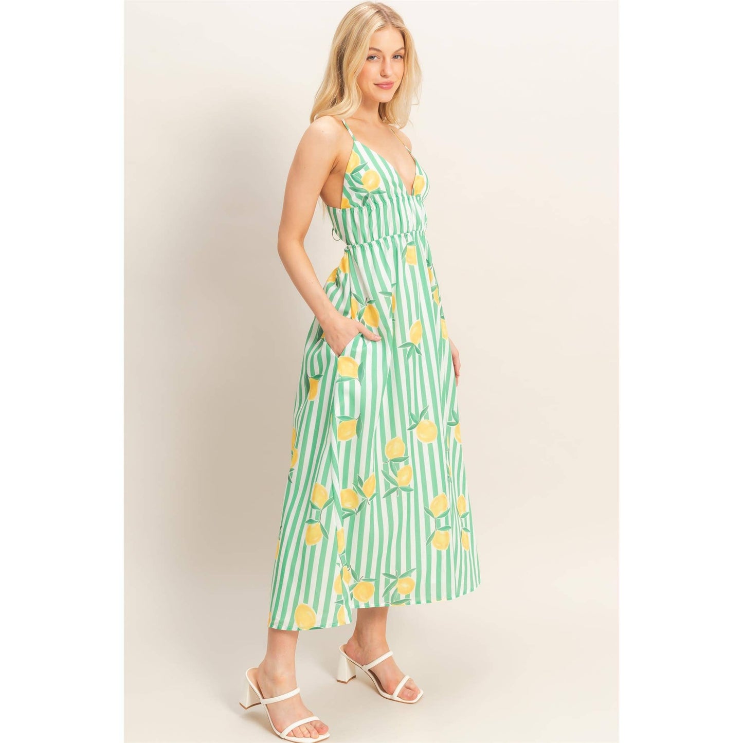 Striped Lemon Print Midi Dress
