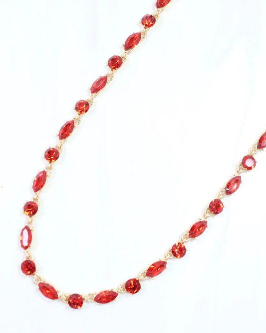 Charlie Rhinestone Necklace- Red