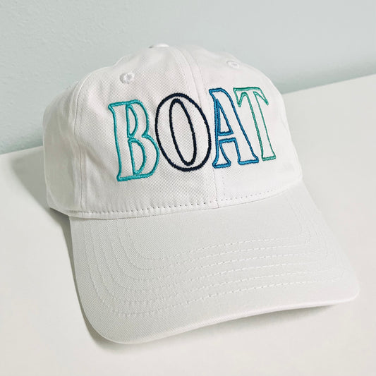 Embroidered White BOAT Hat