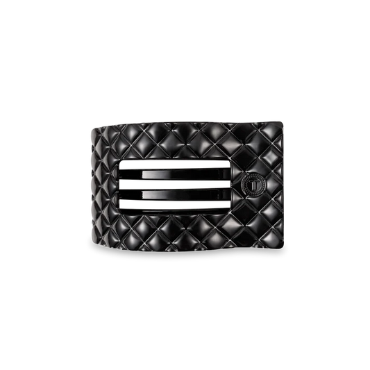 Jet Black Quilted Flat Rectangle Hair Clip - TELETIES