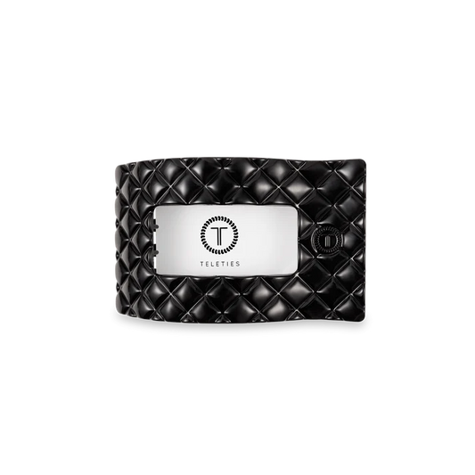 Jet Black Quilted Flat Rectangle Hair Clip - TELETIES