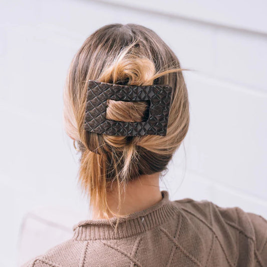 Truly Taupe Quilted Large Flat Rectangle Hair Clip - TELETIES